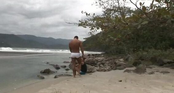 Horny guys get wild with bareback interracial action on Alan Black's island