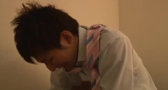 Young Asian boy enjoys getting his ass fingered and jizzed on in a suit