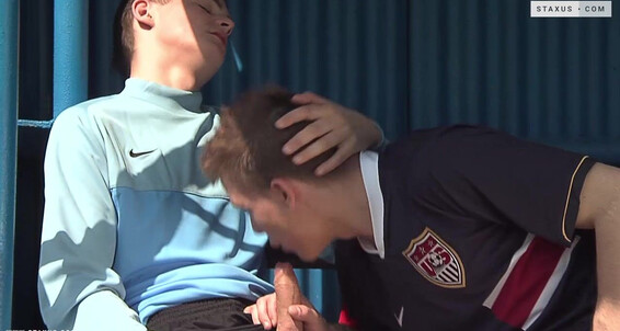 Watch as a hot threesome goes wild in Staxus Classic - World Soccer Orgy - Scene 1